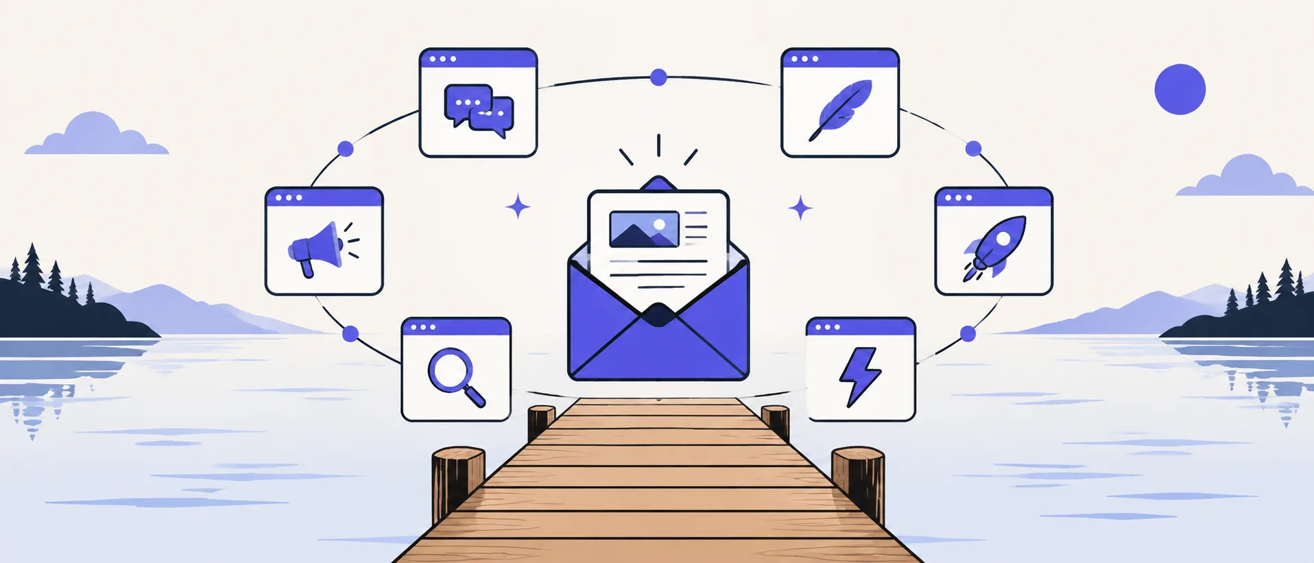 One newsletter issue at the center, six AI tools around it ready to be tested on the same real task
